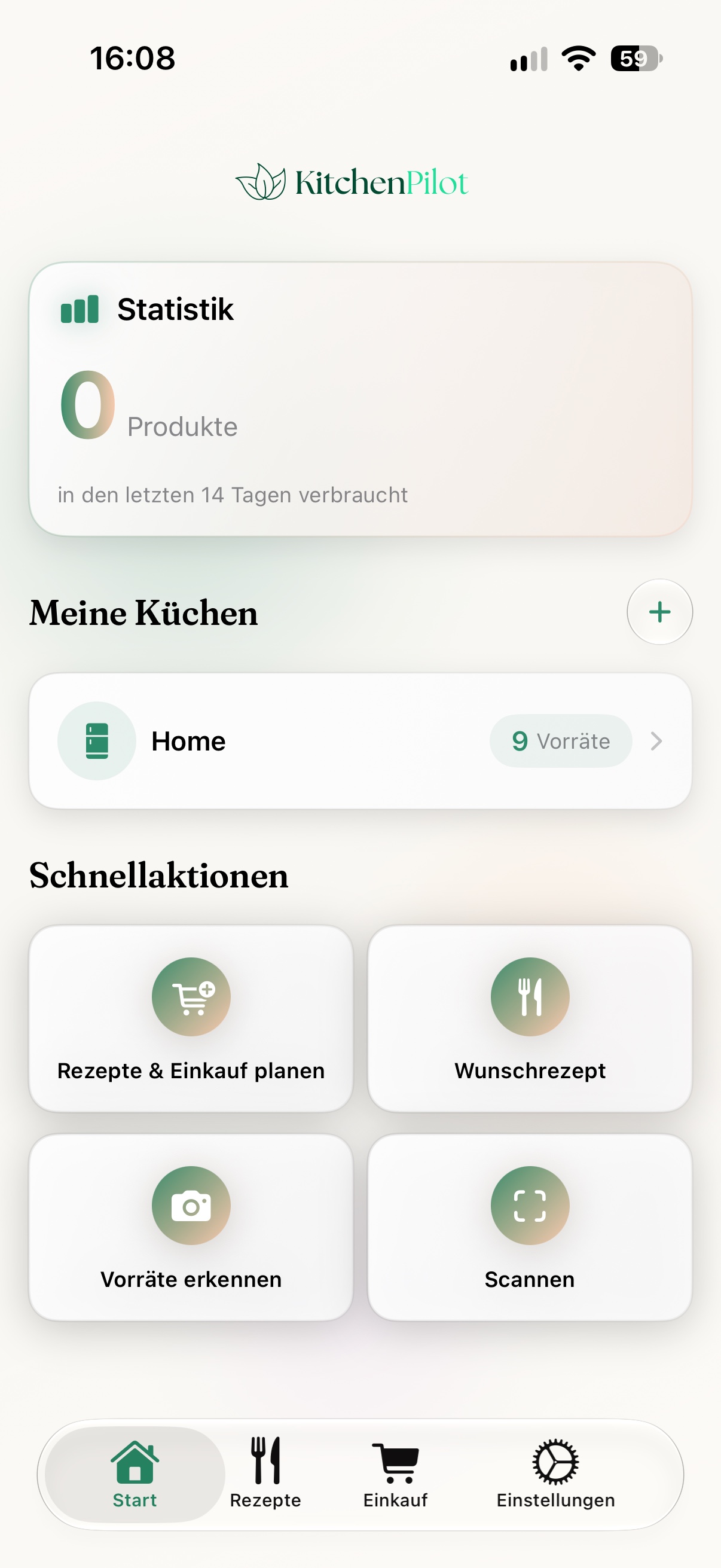 KitchenPilot Startbildschirm auf dem iPhone