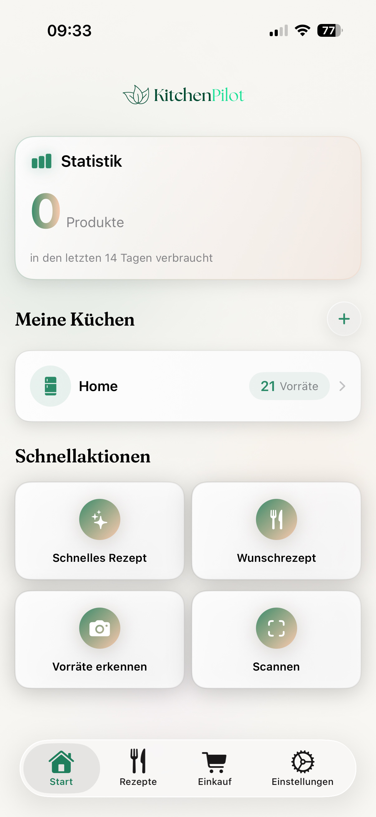 KitchenPilot Startbildschirm auf dem iPhone