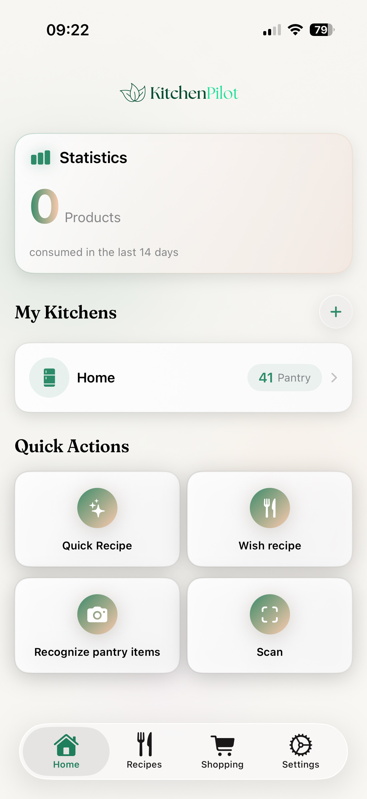 KitchenPilot home screen on iPhone
